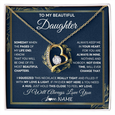 Forever Love Necklace 18K Yellow Gold Finish | Personalized To My Beautiful Daughter Necklace From Mom Dad Mother Someday Daughter Birthday Christmas Jewelry Charm Present Customized Gift Box Message Card | siriusteestore