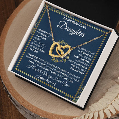 Interlocking Hearts Necklace 18K Yellow Gold Finish | Personalized To My Beautiful Daughter Necklace From Mom Dad Mother Someday Daughter Birthday Christmas Jewelry Charm Present Customized Gift Box Message Card | siriusteestore