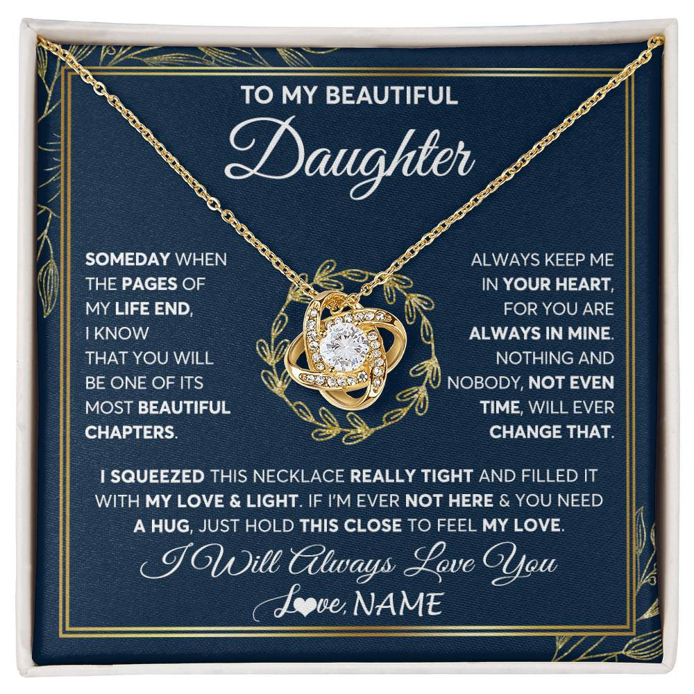 Love Knot Necklace 18K Yellow Gold Finish | Personalized To My Beautiful Daughter Necklace From Mom Dad Mother Someday Daughter Birthday Christmas Jewelry Charm Present Customized Gift Box Message Card | siriusteestore