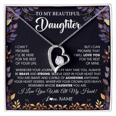 Forever Love Necklace 14K White Gold Finish | 1 | Personalized To My Beautiful Daughter Necklace From Mom Dad Promise Necklace Birthday Gift For Daughter Graduation Christmas Customized Gift Box Message Card | siriusteestore