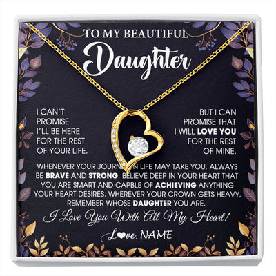 Forever Love Necklace 18K Yellow Gold Finish | 1 | Personalized To My Beautiful Daughter Necklace From Mom Dad Promise Necklace Birthday Gift For Daughter Graduation Christmas Customized Gift Box Message Card | siriusteestore