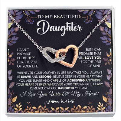 Interlocking Hearts Necklace Stainless Steel & Rose Gold Finish | 1 | Personalized To My Beautiful Daughter Necklace From Mom Dad Promise Necklace Birthday Gift For Daughter Graduation Christmas Customized Gift Box Message Card | siriusteestore