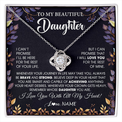 Love Knot Necklace 14K White Gold Finish | 1 | Personalized To My Beautiful Daughter Necklace From Mom Dad Promise Necklace Birthday Gift For Daughter Graduation Christmas Customized Gift Box Message Card | siriusteestore