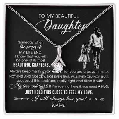 Alluring Beauty Necklace 14K White Gold Finish | 1 | Personalized To My Beautiful Daughter Necklace From Mom Mother Always Love You Daughter Birthday Graduation Christmas Customized Gift Box Message Card | siriusteestore