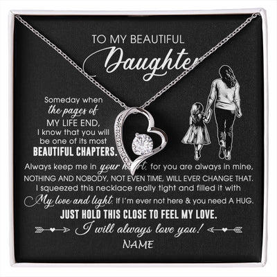 Forever Love Necklace 14K White Gold Finish | 1 | Personalized To My Beautiful Daughter Necklace From Mom Mother Always Love You Daughter Birthday Graduation Christmas Customized Gift Box Message Card | siriusteestore