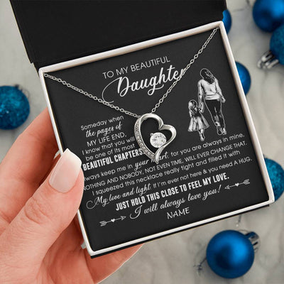 Forever Love Necklace 14K White Gold Finish | 2 | Personalized To My Beautiful Daughter Necklace From Mom Mother Always Love You Daughter Birthday Graduation Christmas Customized Gift Box Message Card | siriusteestore