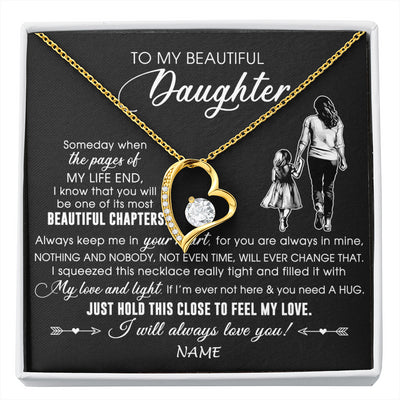 Forever Love Necklace 18K Yellow Gold Finish | 1 | Personalized To My Beautiful Daughter Necklace From Mom Mother Always Love You Daughter Birthday Graduation Christmas Customized Gift Box Message Card | siriusteestore
