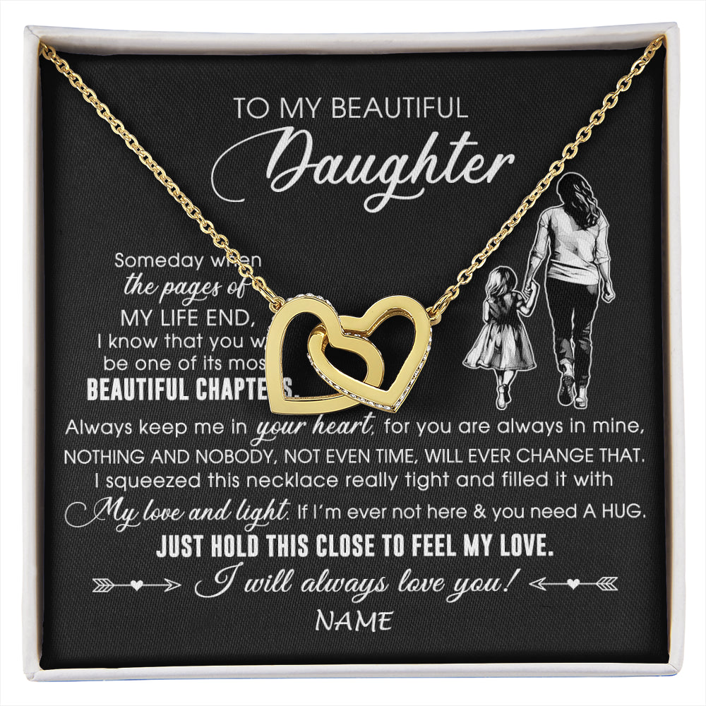 Interlocking Hearts Necklace 18K Yellow Gold Finish | 1 | Personalized To My Beautiful Daughter Necklace From Mom Mother Always Love You Daughter Birthday Graduation Christmas Customized Gift Box Message Card | siriusteestore