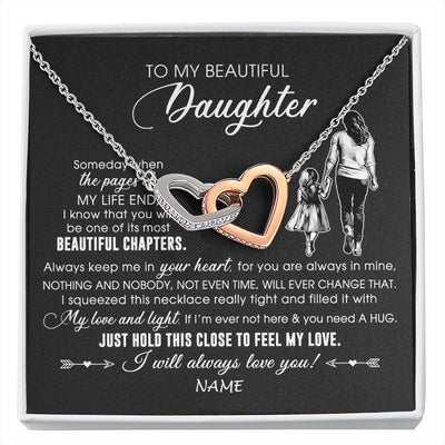 Interlocking Hearts Necklace Stainless Steel & Rose Gold Finish | 1 | Personalized To My Beautiful Daughter Necklace From Mom Mother Always Love You Daughter Birthday Graduation Christmas Customized Gift Box Message Card | siriusteestore