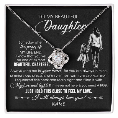 Love Knot Necklace 14K White Gold Finish | 1 | Personalized To My Beautiful Daughter Necklace From Mom Mother Always Love You Daughter Birthday Graduation Christmas Customized Gift Box Message Card | siriusteestore