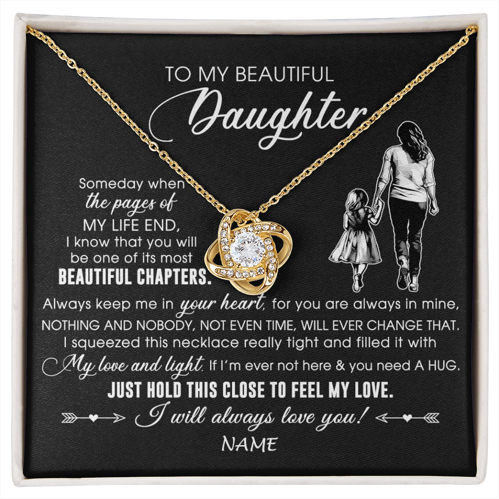 Love Knot Necklace 18K Yellow Gold Finish | 1 | Personalized To My Beautiful Daughter Necklace From Mom Mother Always Love You Daughter Birthday Graduation Christmas Customized Gift Box Message Card | siriusteestore