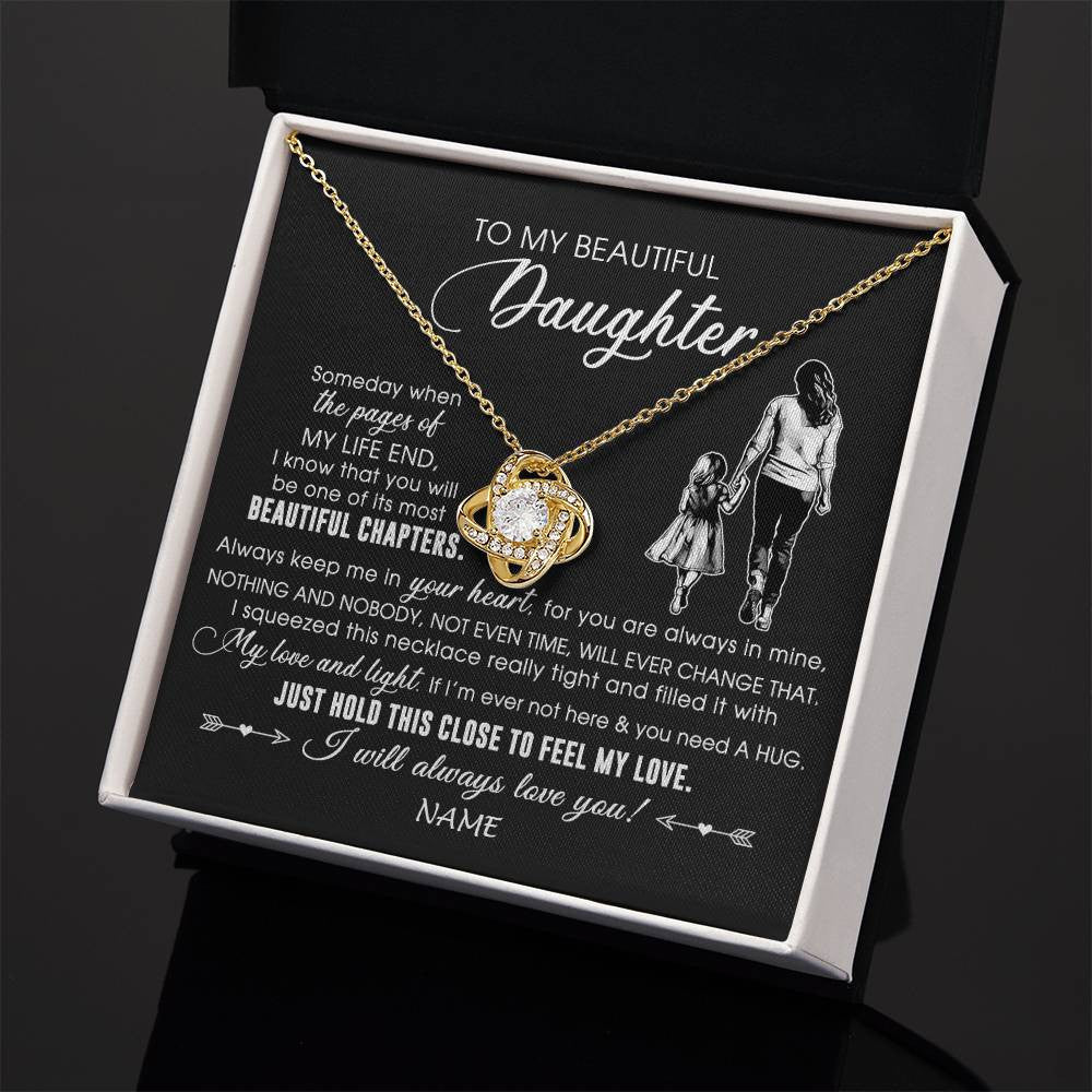 Love Knot Necklace 18K Yellow Gold Finish | 2 | Personalized To My Beautiful Daughter Necklace From Mom Mother Always Love You Daughter Birthday Graduation Christmas Customized Gift Box Message Card | siriusteestore
