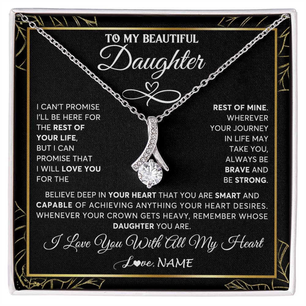 Alluring Beauty Necklace 14K White Gold Finish | 1 | Personalized To My Beautiful Daughter Necklace From Mom Mother Crown Jewelry Gifts For Daughter Birthday Graduation Christmas Customized Gift Box Message Card | siriusteestore