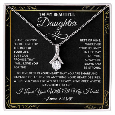 Alluring Beauty Necklace 14K White Gold Finish | 1 | Personalized To My Beautiful Daughter Necklace From Mom Mother Crown Jewelry Gifts For Daughter Birthday Graduation Christmas Customized Gift Box Message Card | siriusteestore