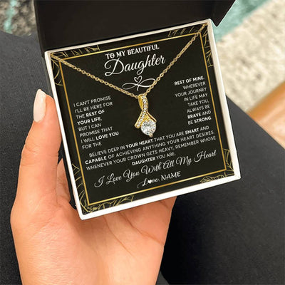 Alluring Beauty Necklace 18K Yellow Gold Finish | 2 | Personalized To My Beautiful Daughter Necklace From Mom Mother Crown Jewelry Gifts For Daughter Birthday Graduation Christmas Customized Gift Box Message Card | siriusteestore