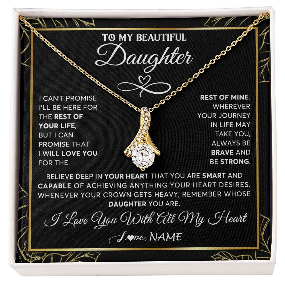 Alluring Beauty Necklace 18K Yellow Gold Finish | 1 | Personalized To My Beautiful Daughter Necklace From Mom Mother Crown Jewelry Gifts For Daughter Birthday Graduation Christmas Customized Gift Box Message Card | siriusteestore