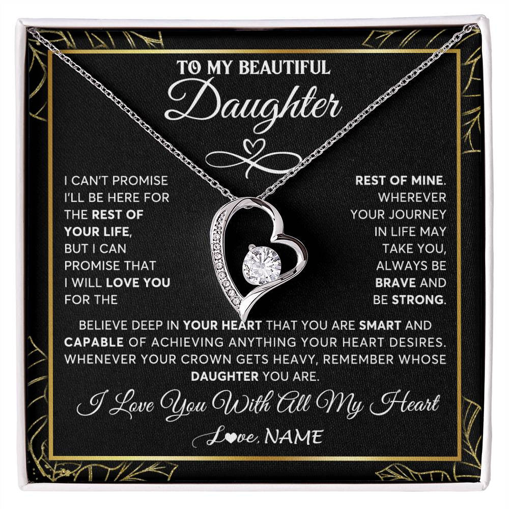 Forever Love Necklace 14K White Gold Finish | 1 | Personalized To My Beautiful Daughter Necklace From Mom Mother Crown Jewelry Gifts For Daughter Birthday Graduation Christmas Customized Gift Box Message Card | siriusteestore
