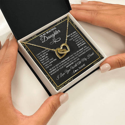 Interlocking Hearts Necklace 18K Yellow Gold Finish | 2 | Personalized To My Beautiful Daughter Necklace From Mom Mother Crown Jewelry Gifts For Daughter Birthday Graduation Christmas Customized Gift Box Message Card | siriusteestore