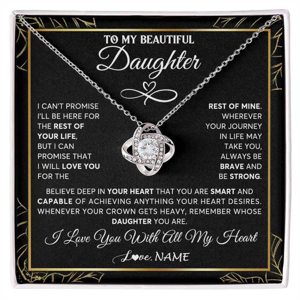 Love Knot Necklace 14K White Gold Finish | 1 | Personalized To My Beautiful Daughter Necklace From Mom Mother Crown Jewelry Gifts For Daughter Birthday Graduation Christmas Customized Gift Box Message Card | siriusteestore