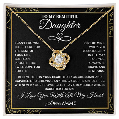 Love Knot Necklace 18K Yellow Gold Finish | 1 | Personalized To My Beautiful Daughter Necklace From Mom Mother Crown Jewelry Gifts For Daughter Birthday Graduation Christmas Customized Gift Box Message Card | siriusteestore