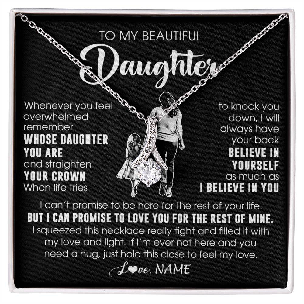 Alluring Beauty Necklace 14K White Gold Finish | 1 | Personalized To My Beautiful Daughter Necklace From Mom Mother Father Believe In Yourself Daughter Birthday Gifts Jewelry Christmas Customized Message Card | siriusteestore