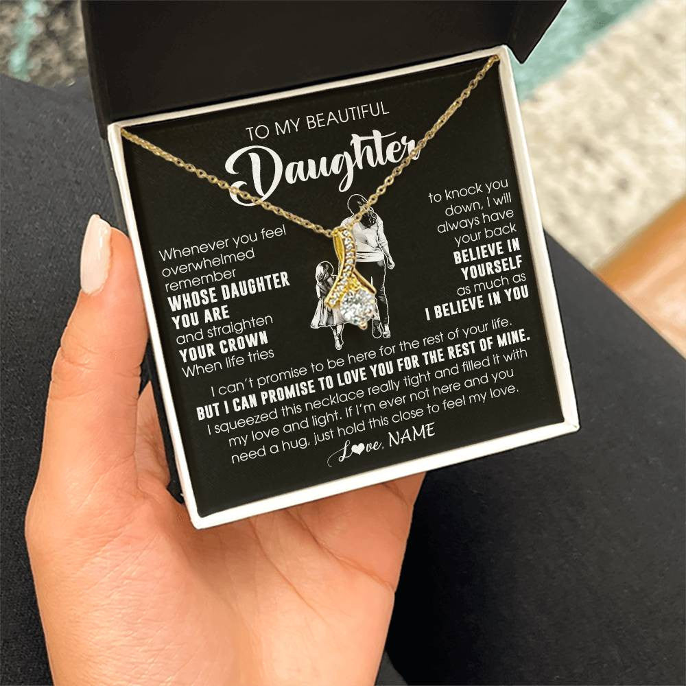 Alluring Beauty Necklace 18K Yellow Gold Finish | 2 | Personalized To My Beautiful Daughter Necklace From Mom Mother Father Believe In Yourself Daughter Birthday Gifts Jewelry Christmas Customized Message Card | siriusteestore