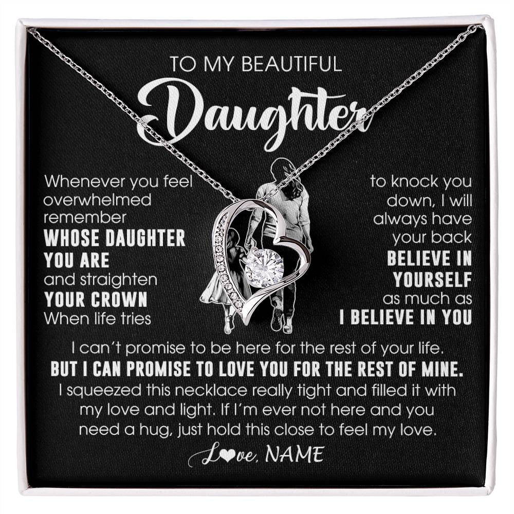 Forever Love Necklace 14K White Gold Finish | 1 | Personalized To My Beautiful Daughter Necklace From Mom Mother Father Believe In Yourself Daughter Birthday Gifts Jewelry Christmas Customized Message Card | siriusteestore