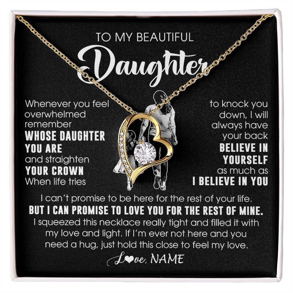 Forever Love Necklace 18K Yellow Gold Finish | 1 | Personalized To My Beautiful Daughter Necklace From Mom Mother Father Believe In Yourself Daughter Birthday Gifts Jewelry Christmas Customized Message Card | siriusteestore
