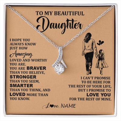 Alluring Beauty Necklace 14K White Gold Finish | 1 | Personalized To My Beautiful Daughter Necklace From Mom Mother Promise To Love You Daughter Birthday Graduation Christmas Customized Gift Box Message Card | siriusteestore