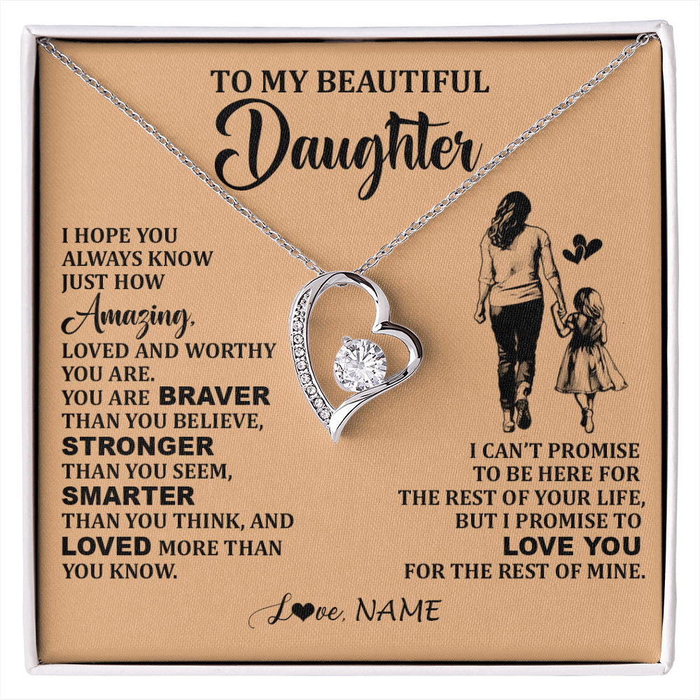 Forever Love Necklace 14K White Gold Finish | 1 | Personalized To My Beautiful Daughter Necklace From Mom Mother Promise To Love You Daughter Birthday Graduation Christmas Customized Gift Box Message Card | siriusteestore