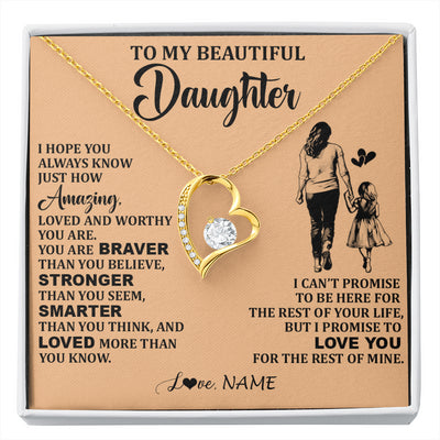 Forever Love Necklace 18K Yellow Gold Finish | 1 | Personalized To My Beautiful Daughter Necklace From Mom Mother Promise To Love You Daughter Birthday Graduation Christmas Customized Gift Box Message Card | siriusteestore