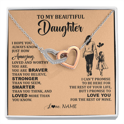 Interlocking Hearts Necklace Stainless Steel & Rose Gold Finish | 1 | Personalized To My Beautiful Daughter Necklace From Mom Mother Promise To Love You Daughter Birthday Graduation Christmas Customized Gift Box Message Card | siriusteestore