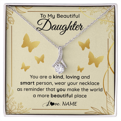 Alluring Beauty Necklace 14K White Gold Finish | 1 | Personalized To My Beautiful Daughter Necklace From Mom You Are A Kind Loving Daughter Birthday Jewelry Graduation Christmas Customized Gift Box Message Card | siriusteestore