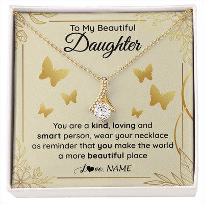 Alluring Beauty Necklace 18K Yellow Gold Finish | 1 | Personalized To My Beautiful Daughter Necklace From Mom You Are A Kind Loving Daughter Birthday Jewelry Graduation Christmas Customized Gift Box Message Card | siriusteestore