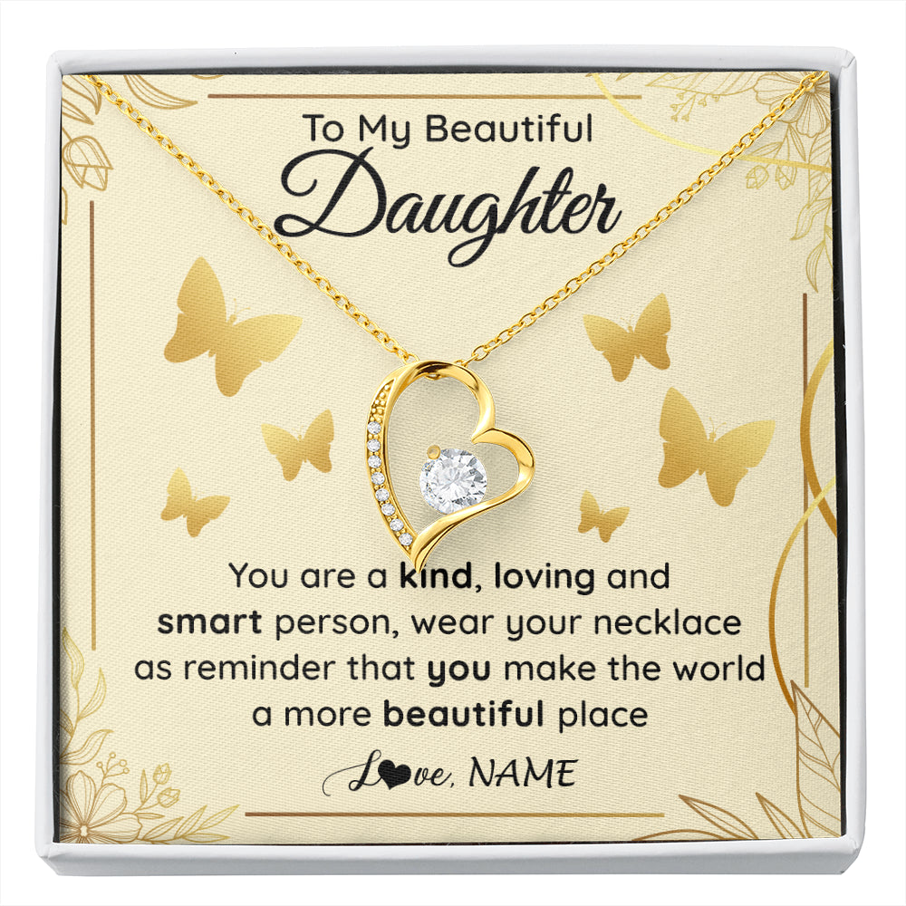 Forever Love Necklace 18K Yellow Gold Finish | 1 | Personalized To My Beautiful Daughter Necklace From Mom You Are A Kind Loving Daughter Birthday Jewelry Graduation Christmas Customized Gift Box Message Card | siriusteestore