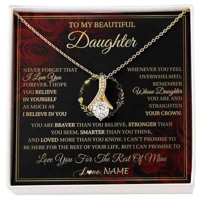Alluring Beauty Necklace 18K Yellow Gold Finish | 1 | Personalized To My Beautiful Daughter Necklace Gift From Mom Dad Mother Father I Love You Daughter Birthday Jewelry Christmas Customized Gift Box Message Card | siriusteestore