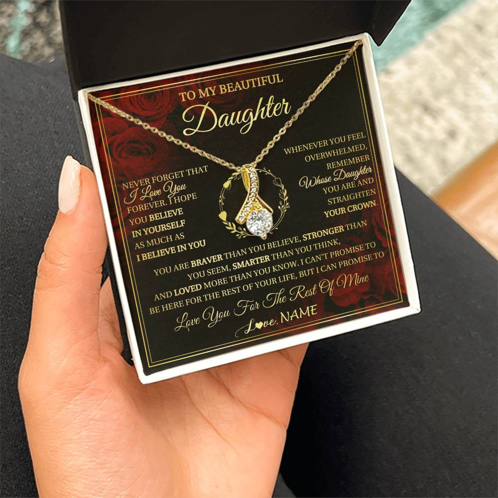 Alluring Beauty Necklace 18K Yellow Gold Finish | 2 | Personalized To My Beautiful Daughter Necklace Gift From Mom Dad Mother Father I Love You Daughter Birthday Jewelry Christmas Customized Gift Box Message Card | siriusteestore