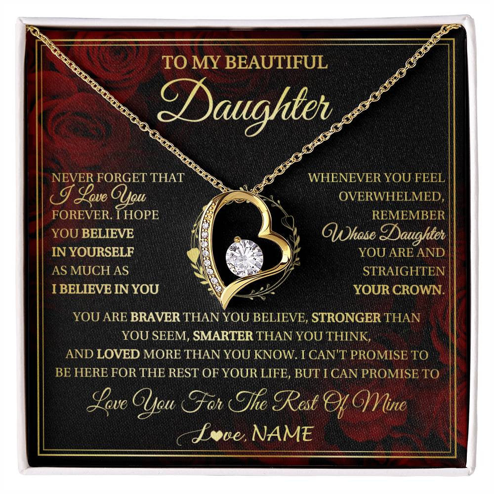 Forever Love Necklace 18K Yellow Gold Finish | 1 | Personalized To My Beautiful Daughter Necklace Gift From Mom Dad Mother Father I Love You Daughter Birthday Jewelry Christmas Customized Gift Box Message Card | siriusteestore