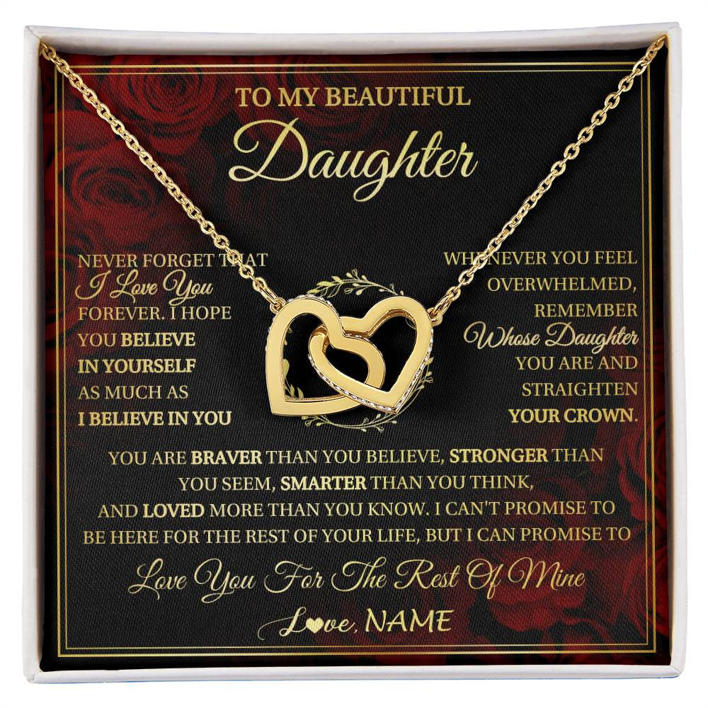 Interlocking Hearts Necklace 18K Yellow Gold Finish | 1 | Personalized To My Beautiful Daughter Necklace Gift From Mom Dad Mother Father I Love You Daughter Birthday Jewelry Christmas Customized Gift Box Message Card | siriusteestore
