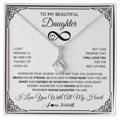 Alluring Beauty Necklace 14K White Gold Finish | 1 | Personalized To My Beautiful Daughter Necklace Women Girls From Mom Dad Mother Love You Daughter Birthday Jewelry Christmas Customized Gift Box Message Card | siriusteestore