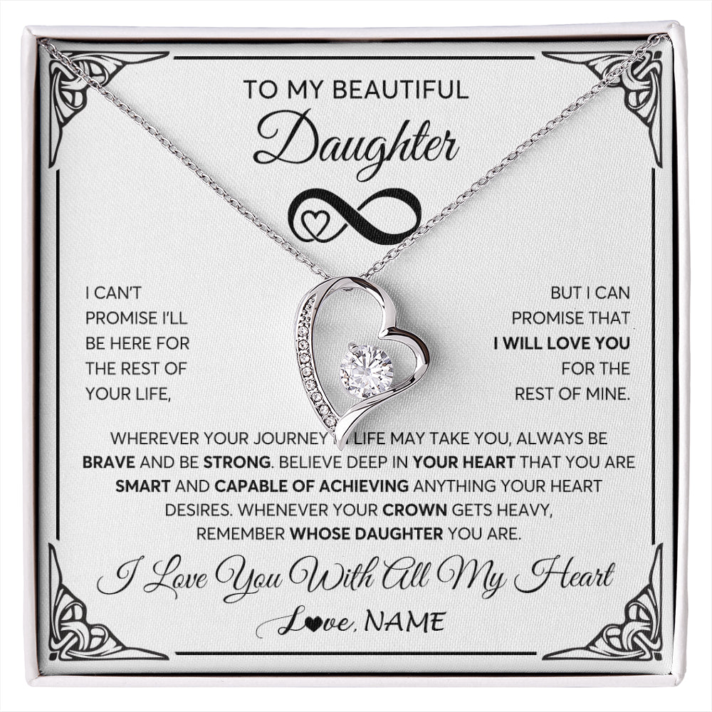 Forever Love Necklace 14K White Gold Finish | 1 | Personalized To My Beautiful Daughter Necklace Women Girls From Mom Dad Mother Love You Daughter Birthday Jewelry Christmas Customized Gift Box Message Card | siriusteestore