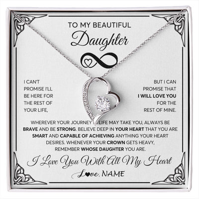 Forever Love Necklace 14K White Gold Finish | 1 | Personalized To My Beautiful Daughter Necklace Women Girls From Mom Dad Mother Love You Daughter Birthday Jewelry Christmas Customized Gift Box Message Card | siriusteestore