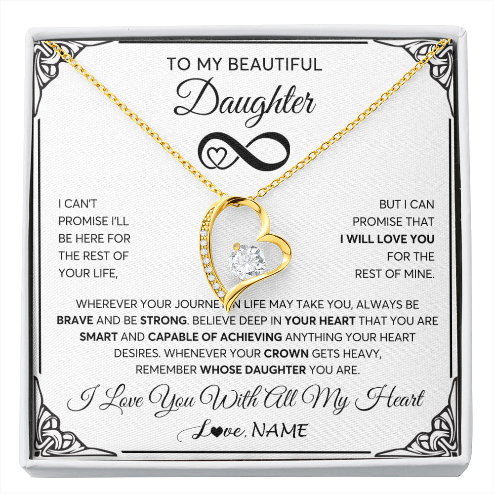 Forever Love Necklace 18K Yellow Gold Finish | 1 | Personalized To My Beautiful Daughter Necklace Women Girls From Mom Dad Mother Love You Daughter Birthday Jewelry Christmas Customized Gift Box Message Card | siriusteestore