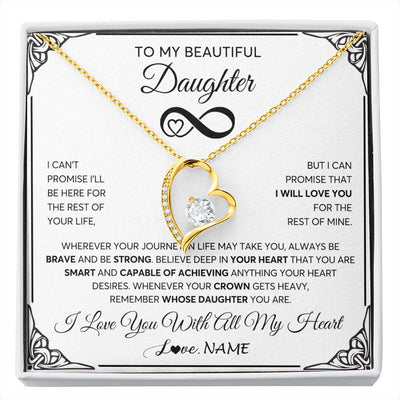 Forever Love Necklace 18K Yellow Gold Finish | 1 | Personalized To My Beautiful Daughter Necklace Women Girls From Mom Dad Mother Love You Daughter Birthday Jewelry Christmas Customized Gift Box Message Card | siriusteestore