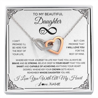 Interlocking Hearts Necklace Stainless Steel & Rose Gold Finish | 1 | Personalized To My Beautiful Daughter Necklace Women Girls From Mom Dad Mother Love You Daughter Birthday Jewelry Christmas Customized Gift Box Message Card | siriusteestore