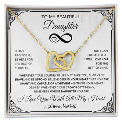 Interlocking Hearts Necklace 18K Yellow Gold Finish | 1 | Personalized To My Beautiful Daughter Necklace Women Girls From Mom Dad Mother Love You Daughter Birthday Jewelry Christmas Customized Gift Box Message Card | siriusteestore