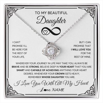 Love Knot Necklace 14K White Gold Finish | 1 | Personalized To My Beautiful Daughter Necklace Women Girls From Mom Dad Mother Love You Daughter Birthday Jewelry Christmas Customized Gift Box Message Card | siriusteestore