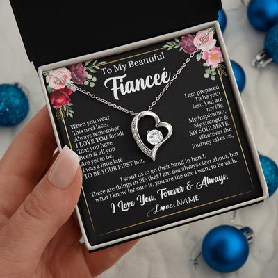 Forever Love Necklace 14K White Gold Finish | 2 | Personalized To My Beautiful Fiancee Gifts Necklace From Fiance When You Wear This Necklace Fiancee Birthday Christmas Anniversary Day Gift Box Message Card | siriusteestore