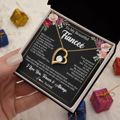 Forever Love Necklace 18K Yellow Gold Finish | 2 | Personalized To My Beautiful Fiancee Gifts Necklace From Fiance When You Wear This Necklace Fiancee Birthday Christmas Anniversary Day Gift Box Message Card | siriusteestore