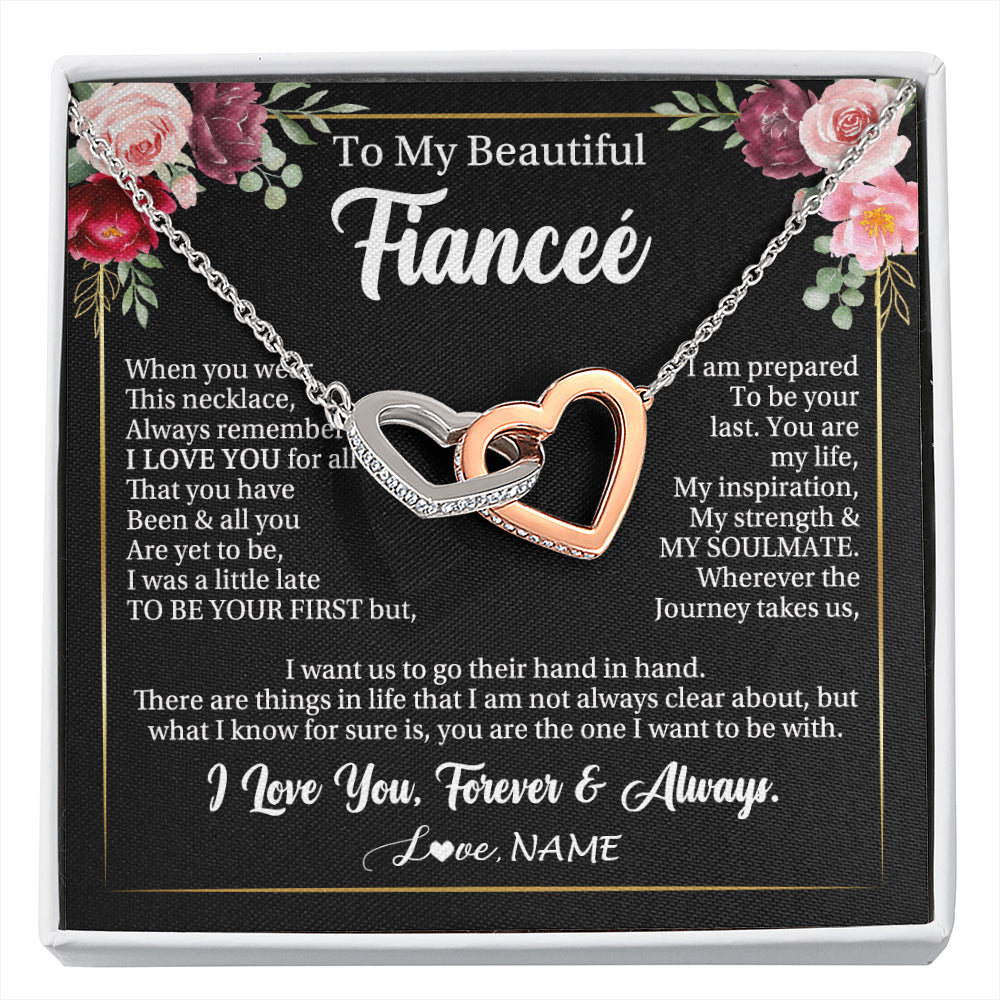 Interlocking Hearts Necklace Stainless Steel & Rose Gold Finish | 1 | Personalized To My Beautiful Fiancee Gifts Necklace From Fiance When You Wear This Necklace Fiancee Birthday Christmas Anniversary Day Gift Box Message Card | siriusteestore
